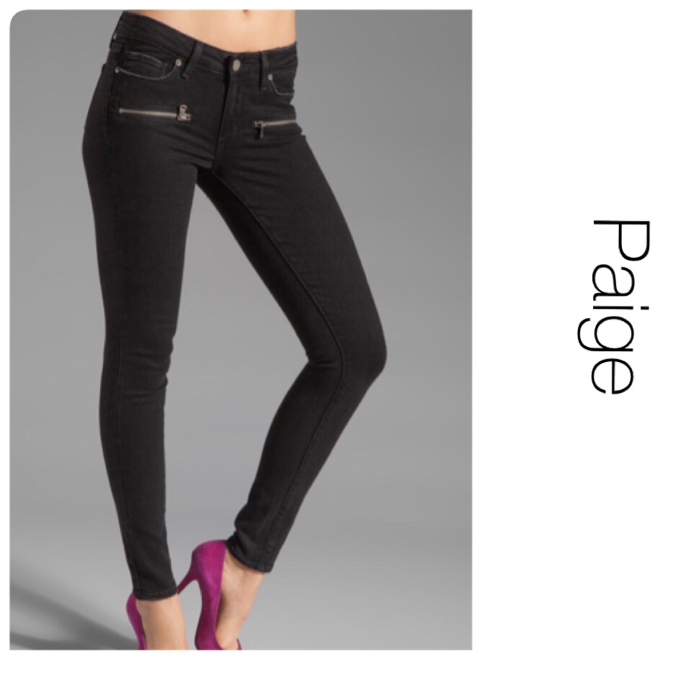 Paige Black Indio Zip Jeans 27